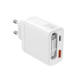 4Smarts PDPlug Jojo 65W GaN Väggladdare med indragbar USB-C-kabel - Vit