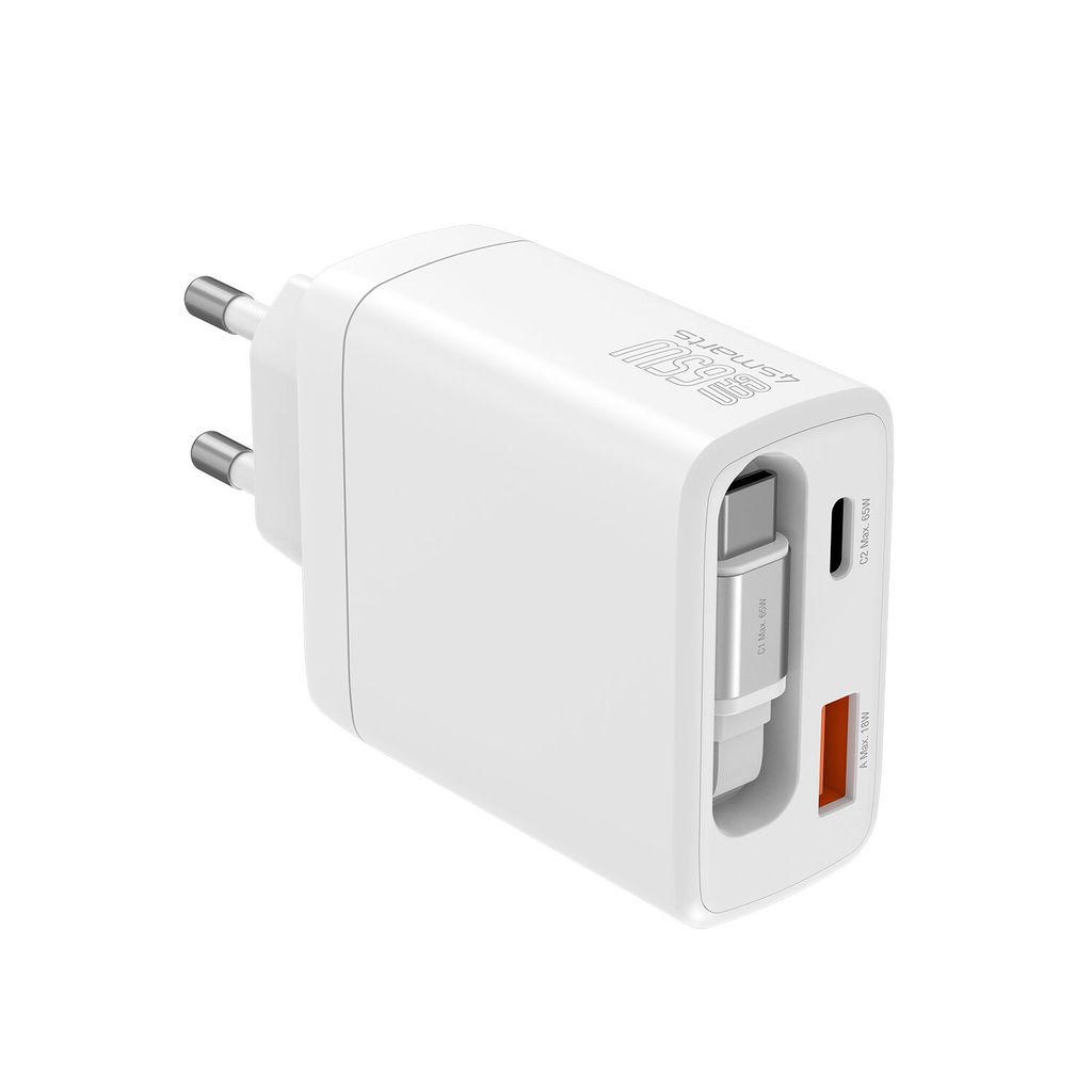 4Smarts PDPlug Jojo 65W GaN Väggladdare med indragbar USB-C-kabel - Vit