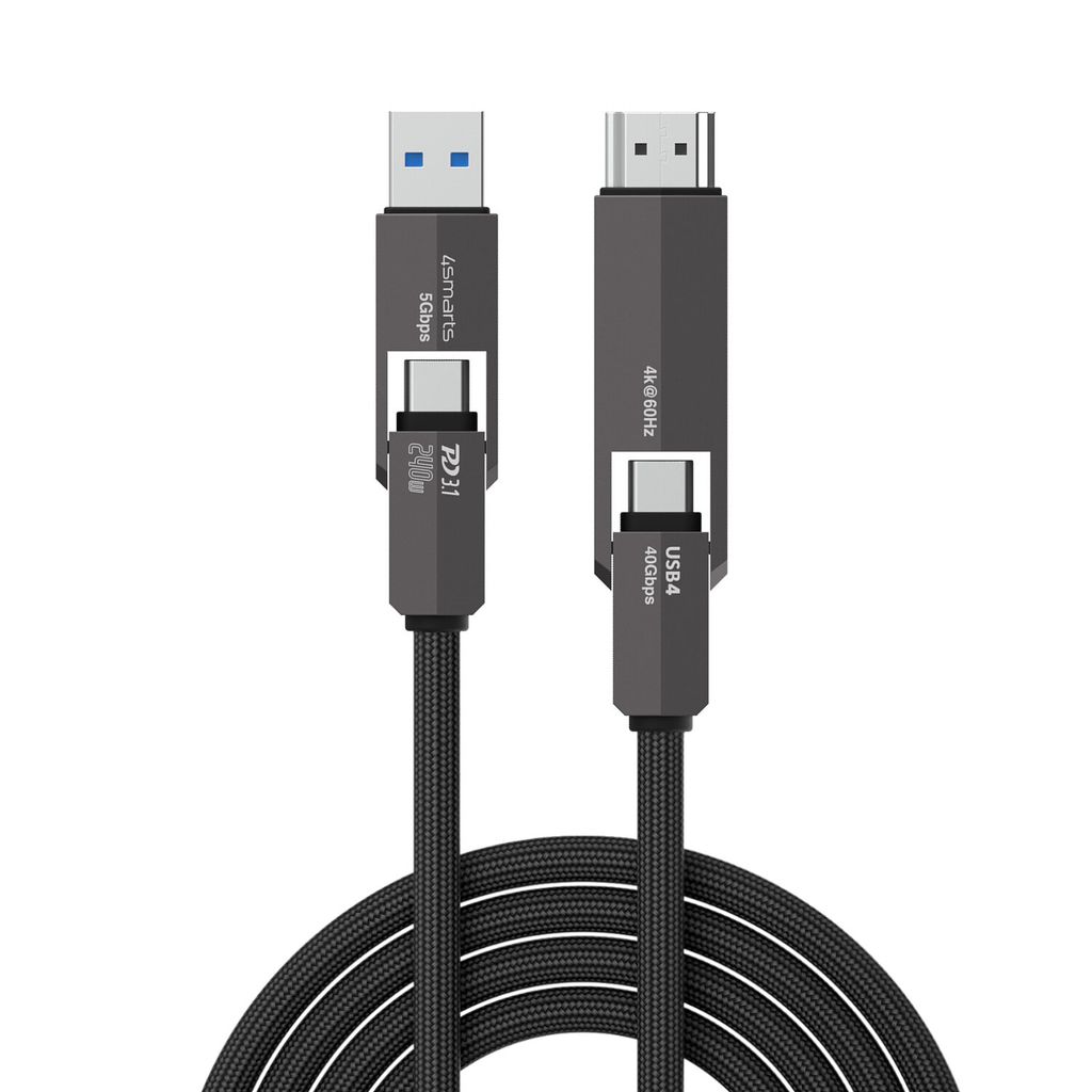 4Smarts ComboCord USB4/USB-C till HDMI/USB-C Kabel 240W, 1,5m - Svart