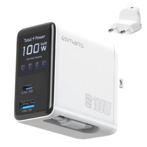 4Smarts GaN Flex 100W Reseladdare EU/US med USB-C/USB-A och USB-C-kabel