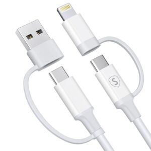 SiGN 4in1 USB-A/USB-C till Lightning/USB-C-kabel 60W/3A, 1m - Vit