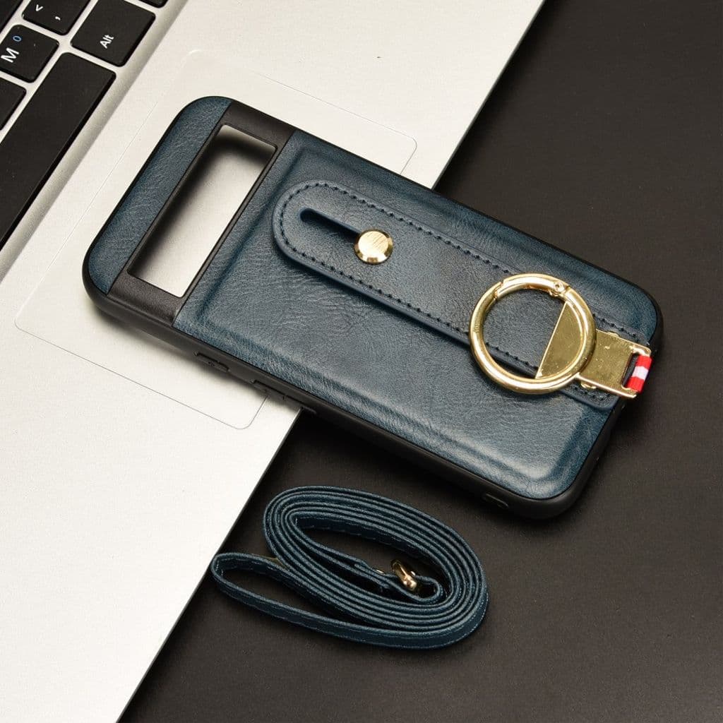 Google Pixel 8a Fodral Anti-repor – PU-läder + TPU + Armband – Blå