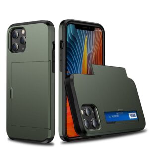 iPhone 12 Pro Max Skal med glidkortshållare - Army Green