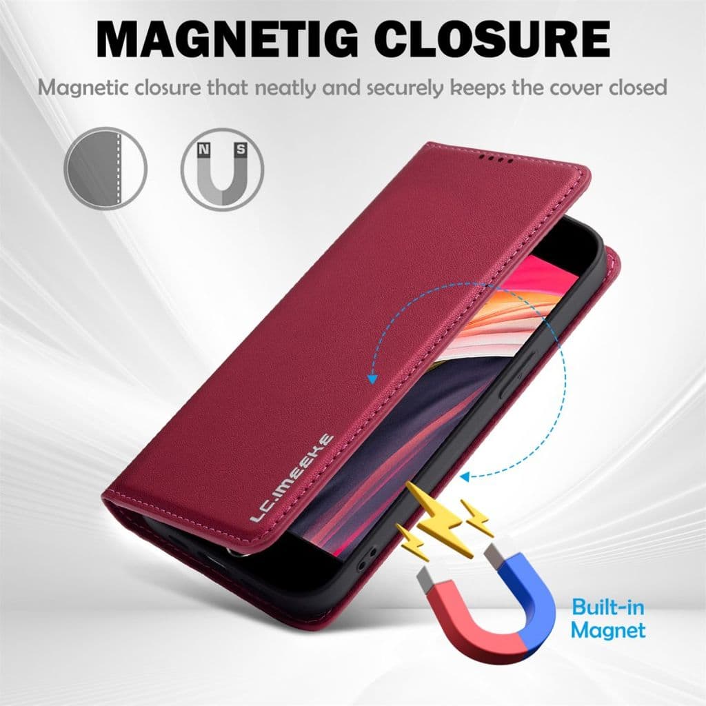 LC.IMEEKE iPhone 16e Plånboksfodral Stativ PU-läder – Röd - Bild 4