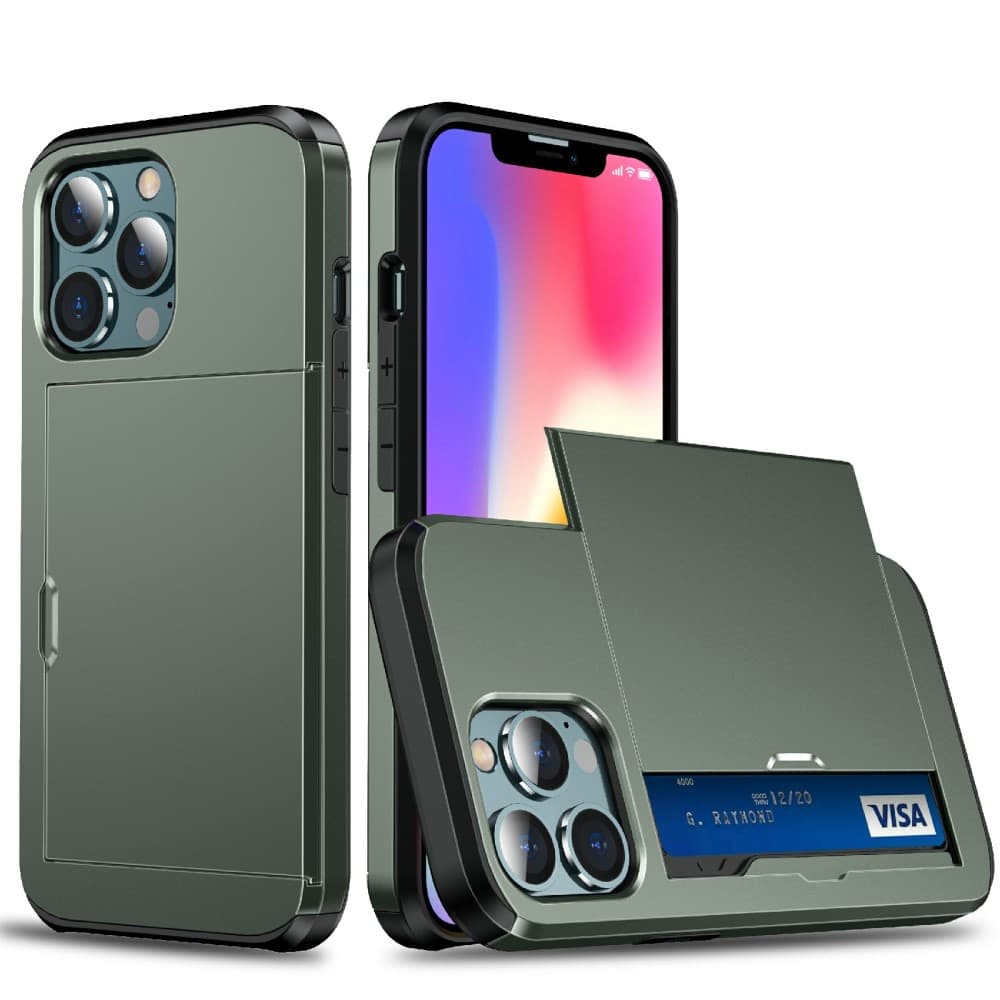 iPhone 13 Mini skal med korthållare - Mörkgrönt