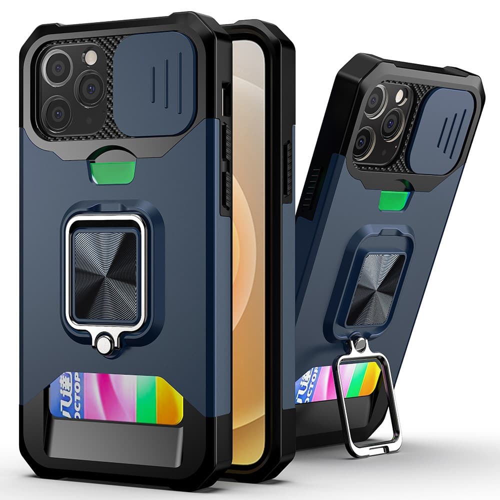 IPhone 12- 12 Pro skal med korthållare - Marinblått