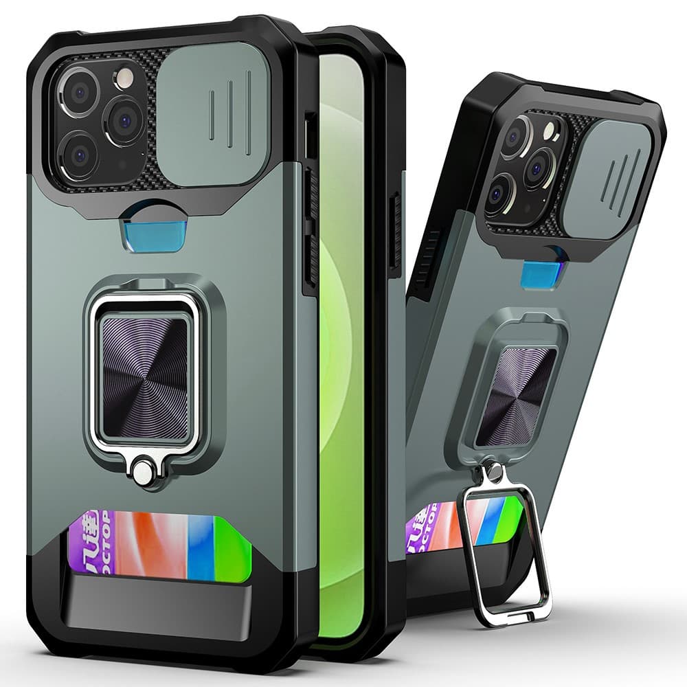 IPhone 12- 12 Pro skal med korthållare - Blackish Green