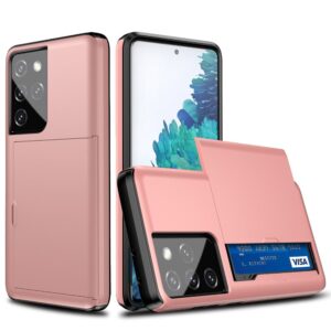Skal med Korthållare för Samsung Galaxy S21 Ultra - Roséguld