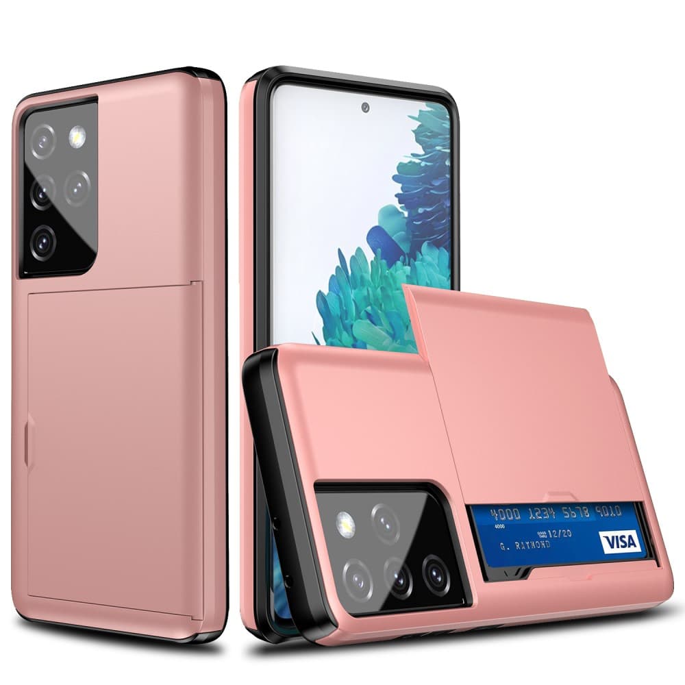 Skal med Korthållare för Samsung Galaxy S21 Ultra - Roséguld
