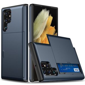 Samsung Galaxy S22 Ultra 5G skal med en korthållare - Mörkblått