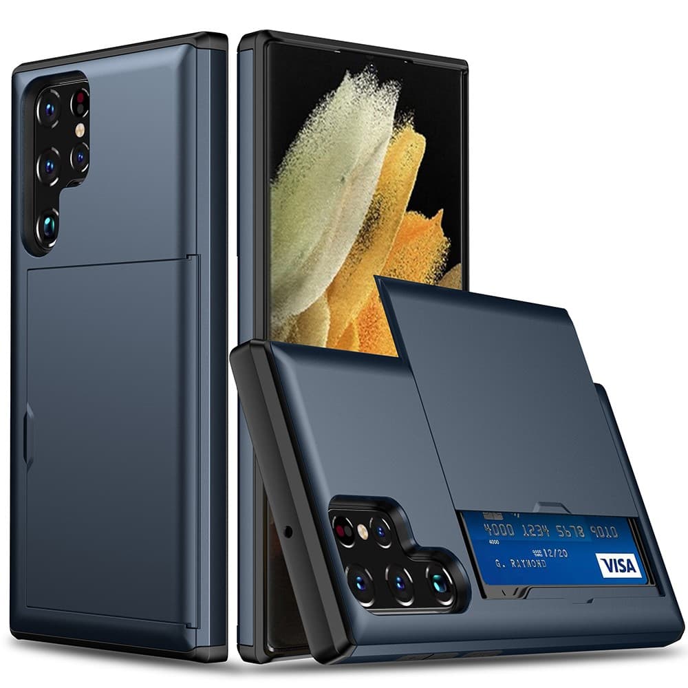 Samsung Galaxy S22 Ultra 5G skal med en korthållare - Mörkblått