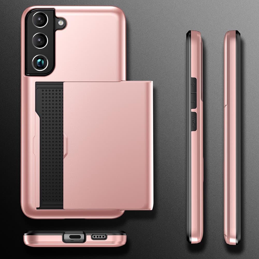 Samsung Galaxy S22 5G skal med korthållare- Roséguld