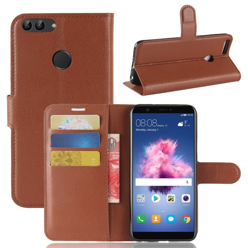 Litchi Plånboksfodral för Huawei P Smart - Brun