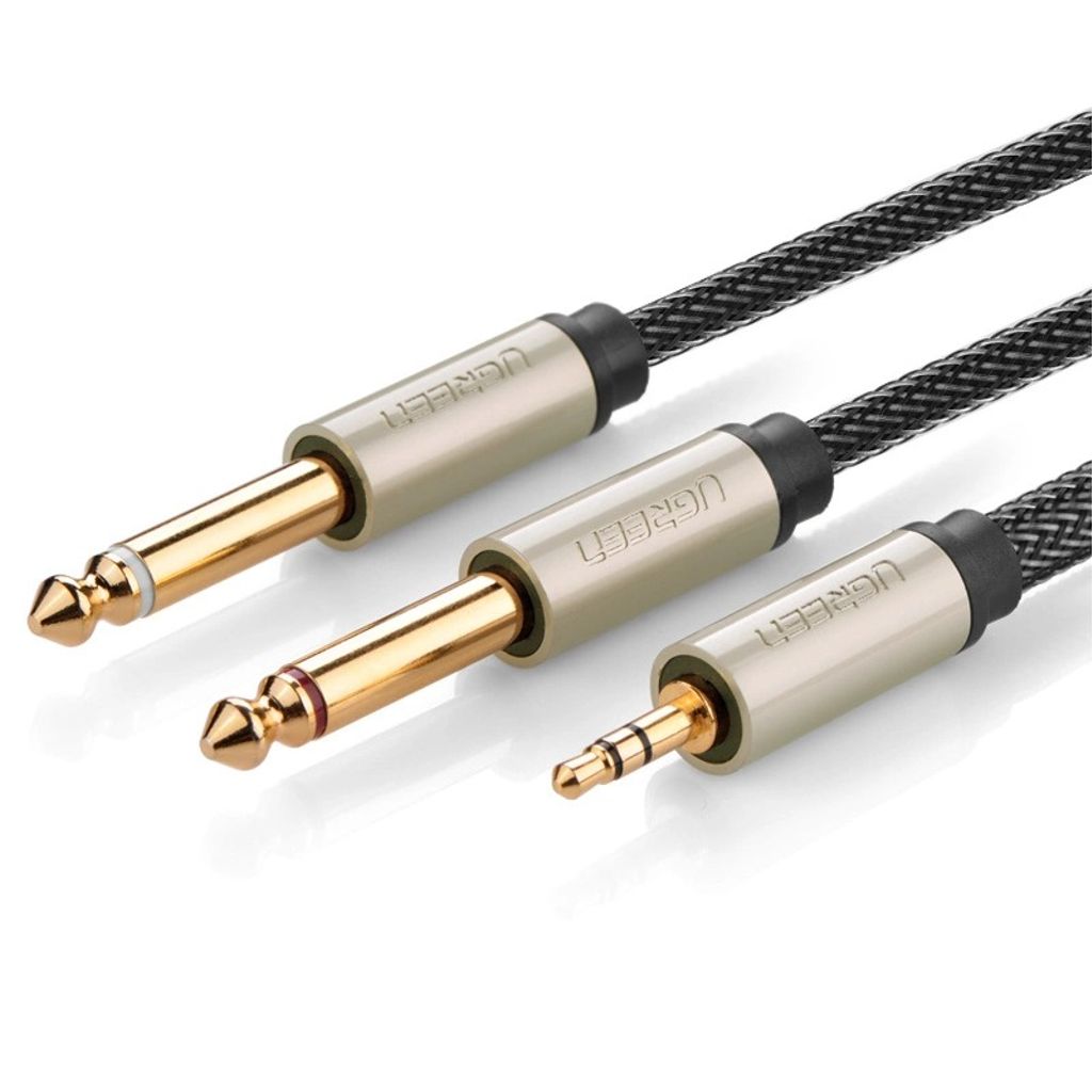 Ugreen mini jack 3,5 mm till 2x 6,35 mm jackplug splitter 1 m - Grå