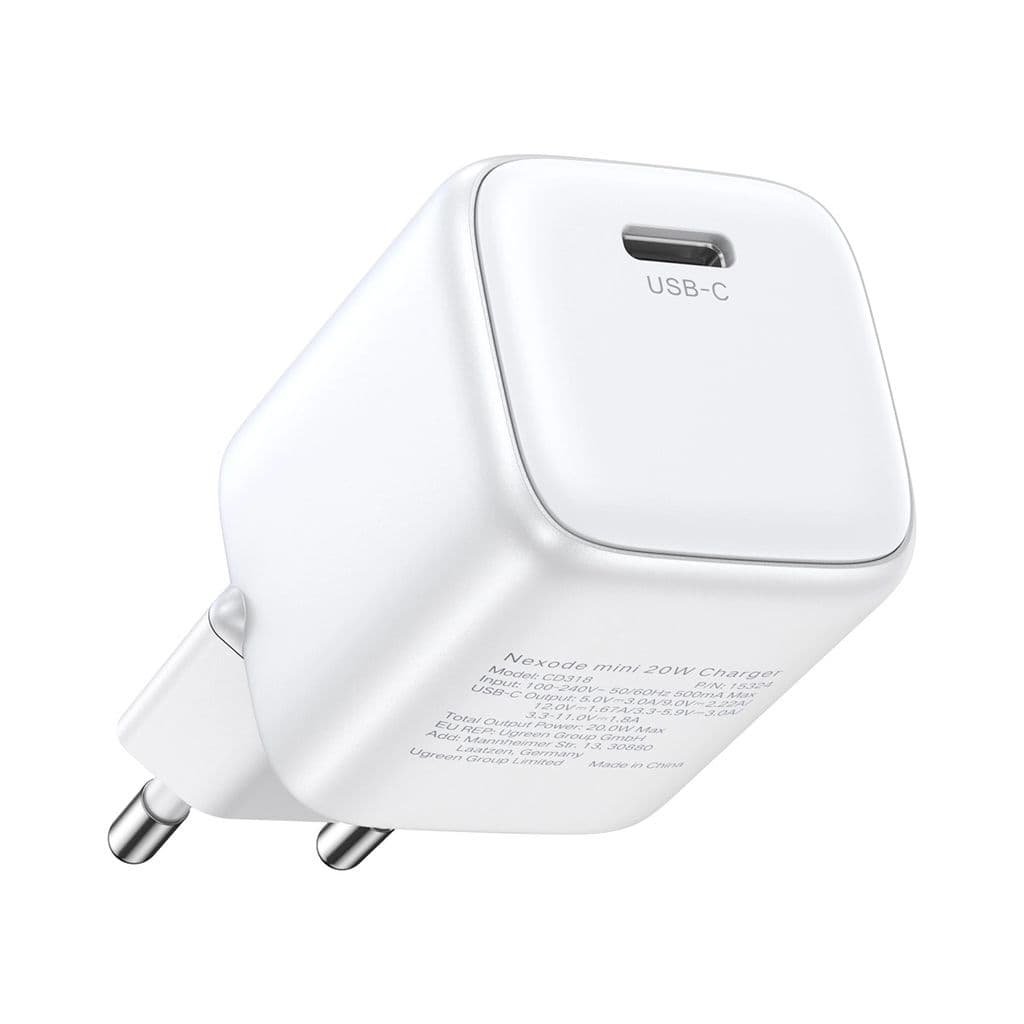 Ugreen Nexode Mini snabbladdare, GaN USB-C, 20W, PD - Vit - Bild 2