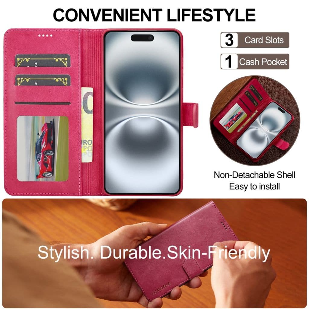 LC.IMEEKE iPhone 17 plånboksfodral med stativ – Rosa - Bild 7