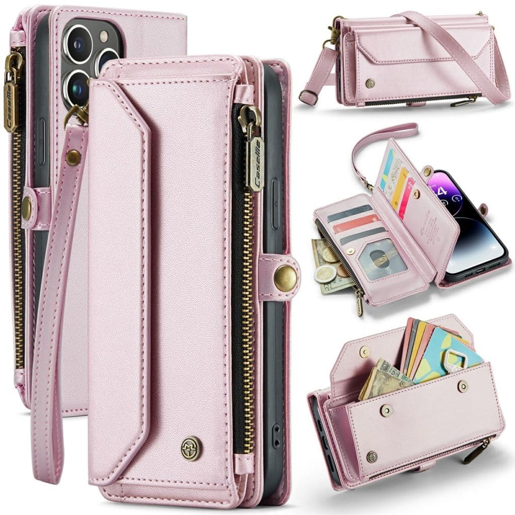 CASEME iPhone 14 Pro Max Plånboksskal C36 Med Kortfack/Rem - Rosa