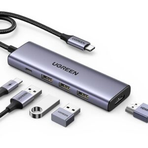 Ugreen USB-C Hub till HDMI 1.4 + 3xUSB-A + USB-C PD 100W - Grå