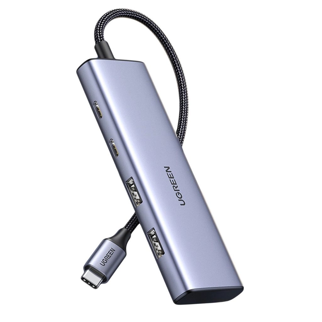 Ugreen USB-C Hub till 2x USB-A / 2x USB-C, 20cm - Grå