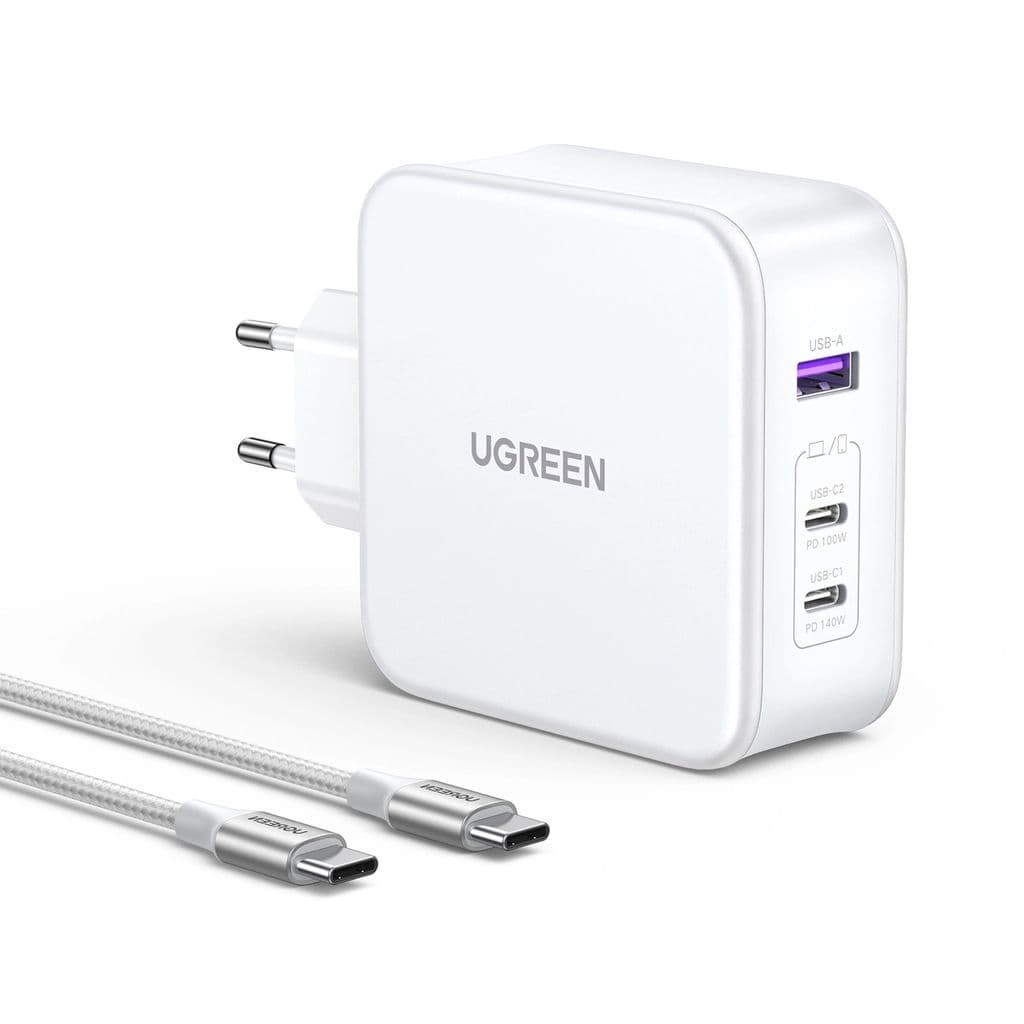 Ugreen GaN 65W Laddare 2x USB-C + USB-A med USB-C kabel 1,5m – Vit