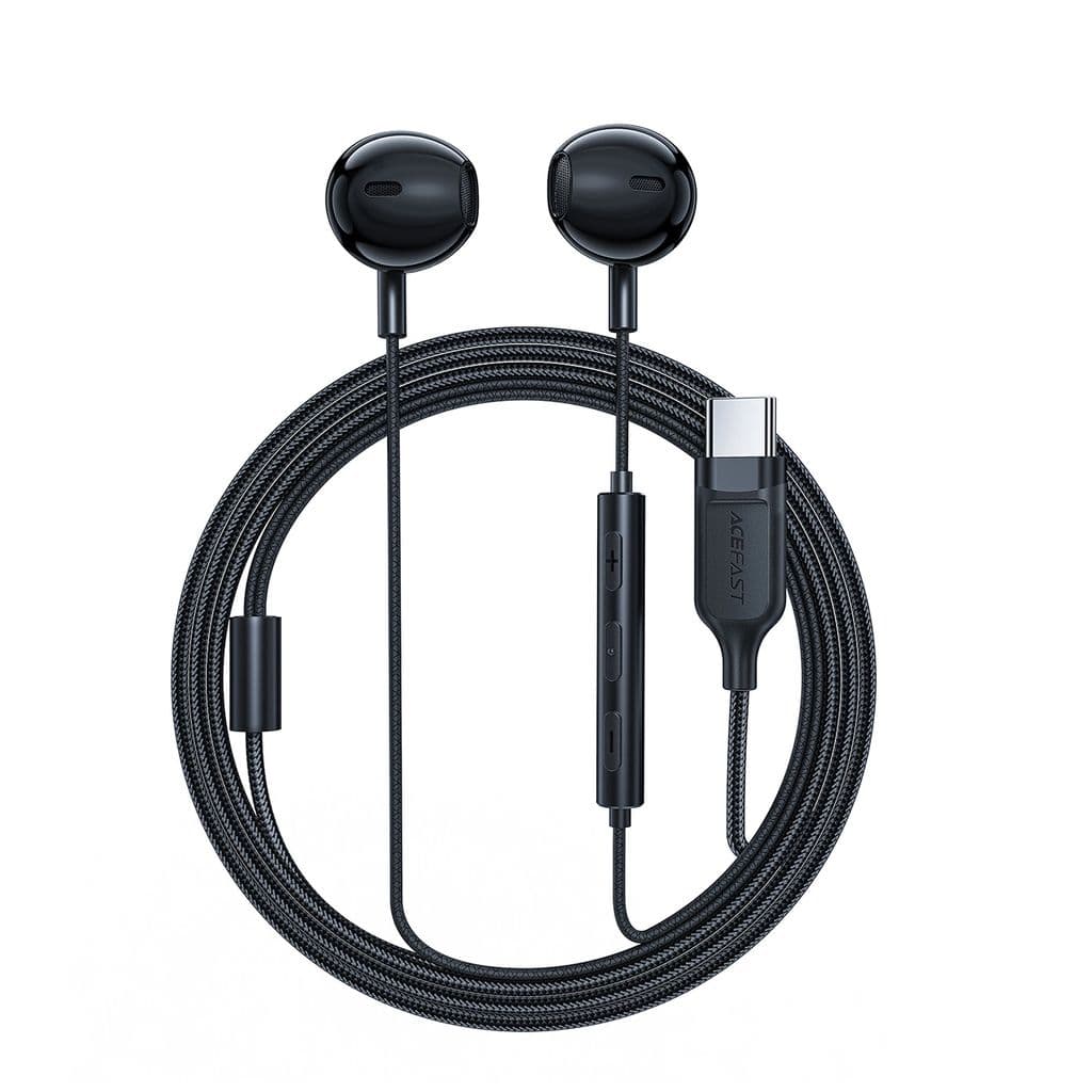 Acefast L2 In-Ear Hörlurar USB-C, mikrofon, fjärrkontroll, 1,2 m - Svart
