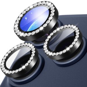 iPhone 18 Pro Linsskydd härdat glas med rhinestone metallring - Svart