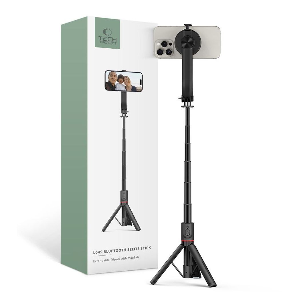 Tech-Protect L04S Bluetooth-selfiepinne med stativ – svart