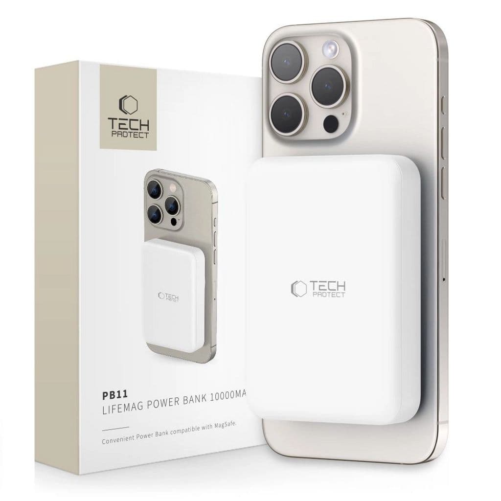 Tech-Protect LifeMag PB11 Powerbank MagSafe, 10000 mAh, 15 W, USB-C - Vit