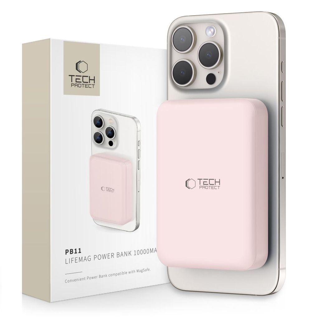 Tech-Protect LifeMag PB11 Powerbank med MagSafe 10000mAh - Rosa