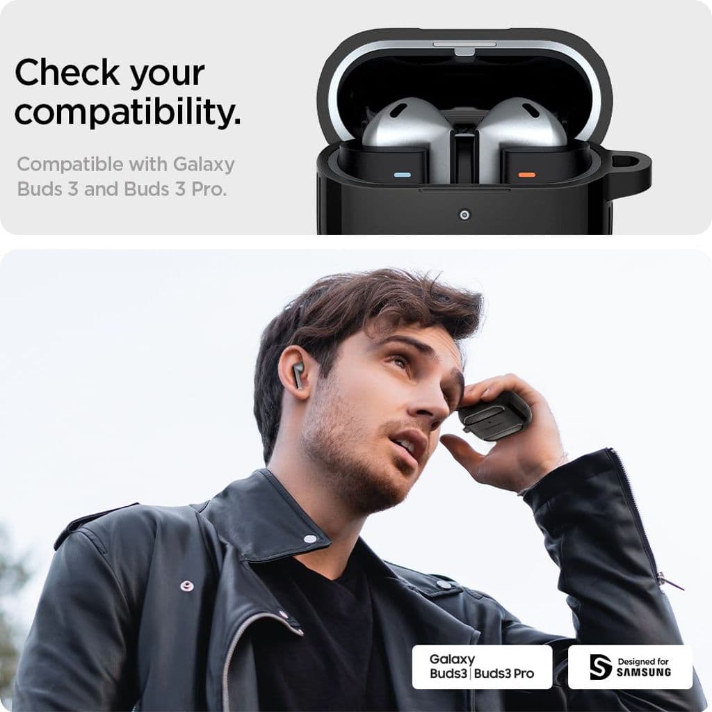 Spigen Rugged Armor with Carabiner Skal till Samsung Galaxy Buds 3/3 Pro Case - Svart - Bild 2