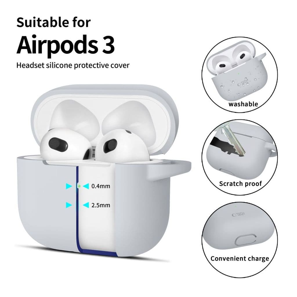 Tech-Protect Silicone Hook Skal till AirPods 3 - Grå - Bild 4