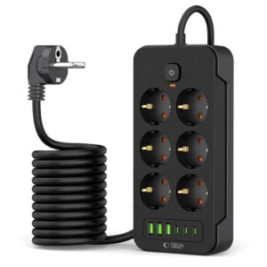 Tech-Protect Power Strip 6 Sockets 240V + 3xUSB-A + 3xUSB-C - Svart