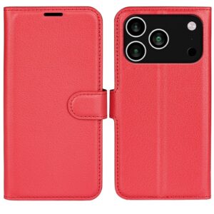 AMORUS iPhone 18 Pro Max/17 Pro Max Plånboksfodral i litchimönstrat PU-läder - Röd