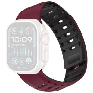 Apple Watch 49/46/44/42mm Silikonarmband med magnetlås - Vinröd/Svart