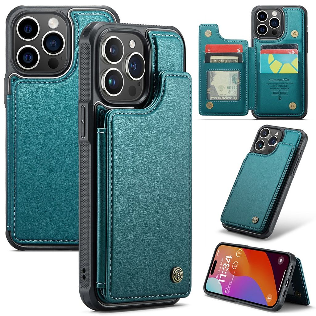 CASEME iPhone 15 Pro Max Skal med 5 Kortfack - Grön