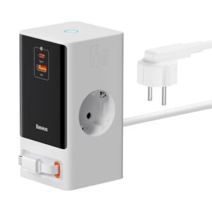 Baseus PowerCombo Laddstation 65W 1,5m 2xEU + USB-A + USB-C - Vit