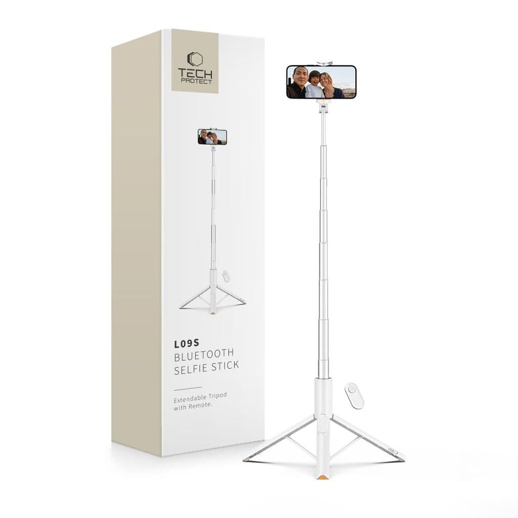 Tech-Protect L09S selfiepinne med stativ – vit