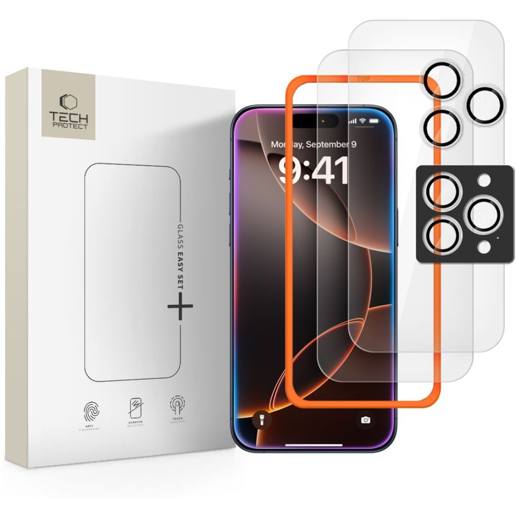 Tech-Protect Easy Set+ 3-pack Skärmskydd & Linsskydd till iPhone 16 Pro/17 Pro