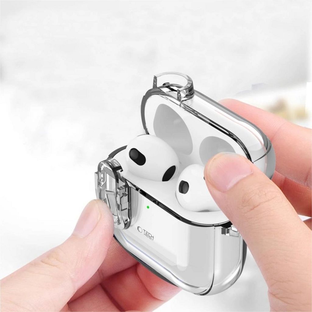 Tech-Protect Silikonfodral till AirPods 4 med Karbinhake - Transparent - Bild 5