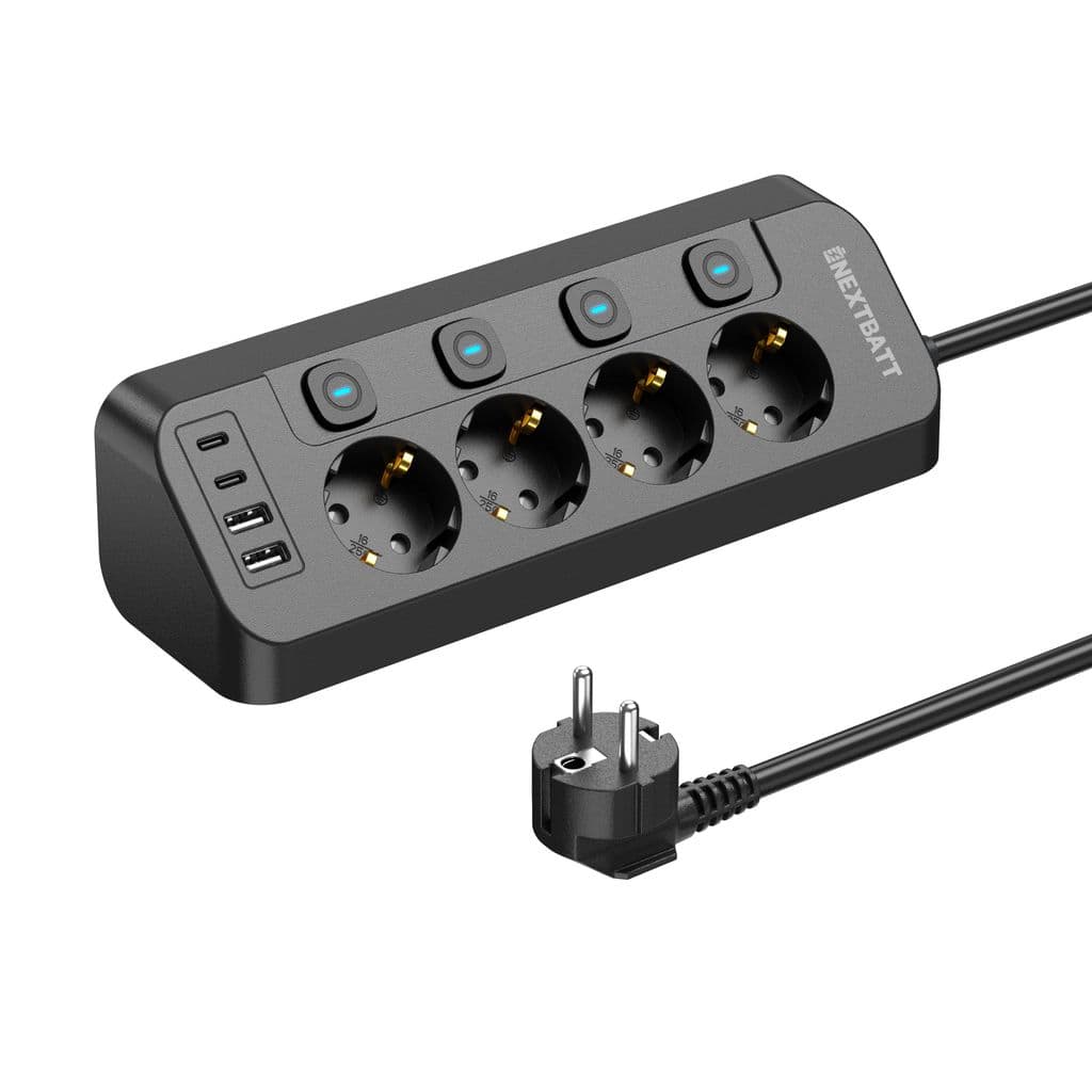 NEXTBATT Snabbladdning Grenuttag 4-vägs/USB-A/USB-C – svart - Bild 7