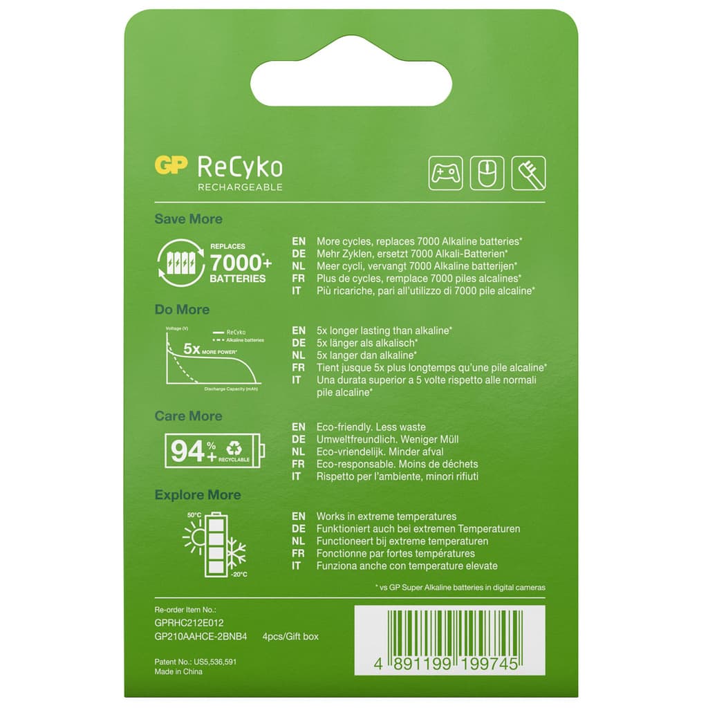 AA ReCyko GP 2100mAh NI-MH - 4 pack