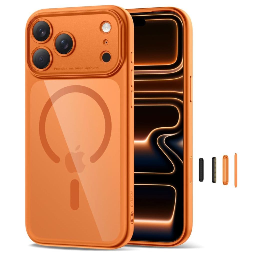 Tech-Protect Magpeak Magsafe CC Skal till iPhone 17 Pro Max - Transparent/Orange - Bild 4