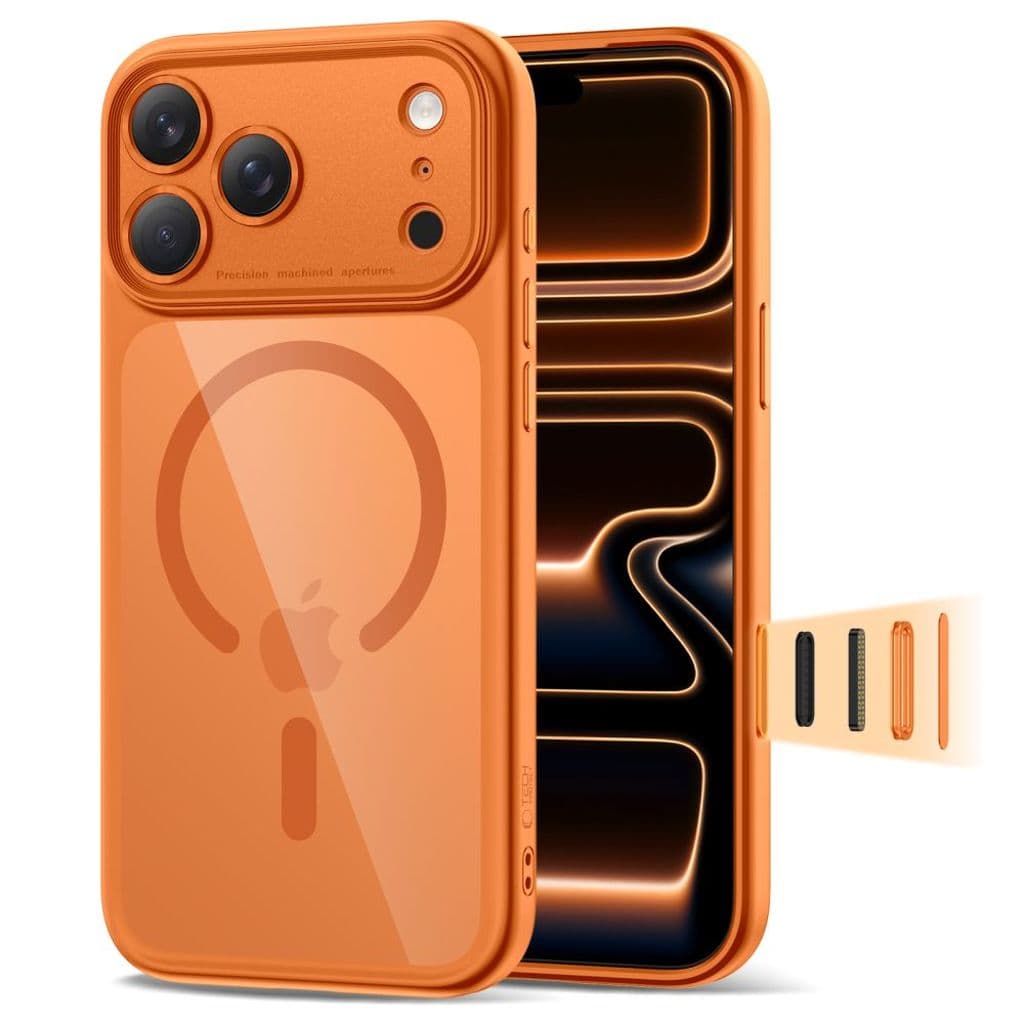 Tech-Protect Magpeak Magsafe CC Skal till iPhone 17 Pro Max - Transparent/Orange - Bild 3