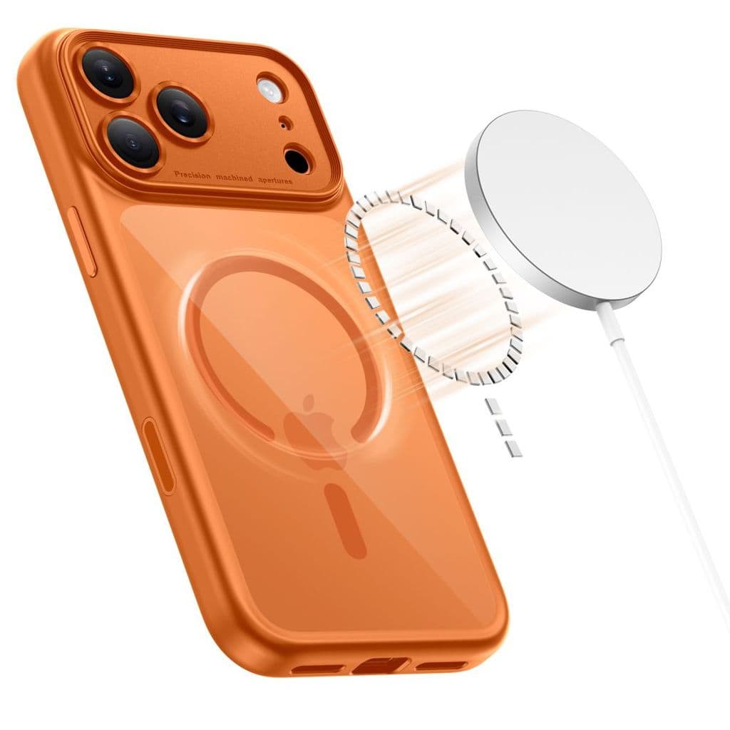 Tech-Protect Magpeak Magsafe CC Skal till iPhone 17 Pro Max - Transparent/Orange - Bild 5