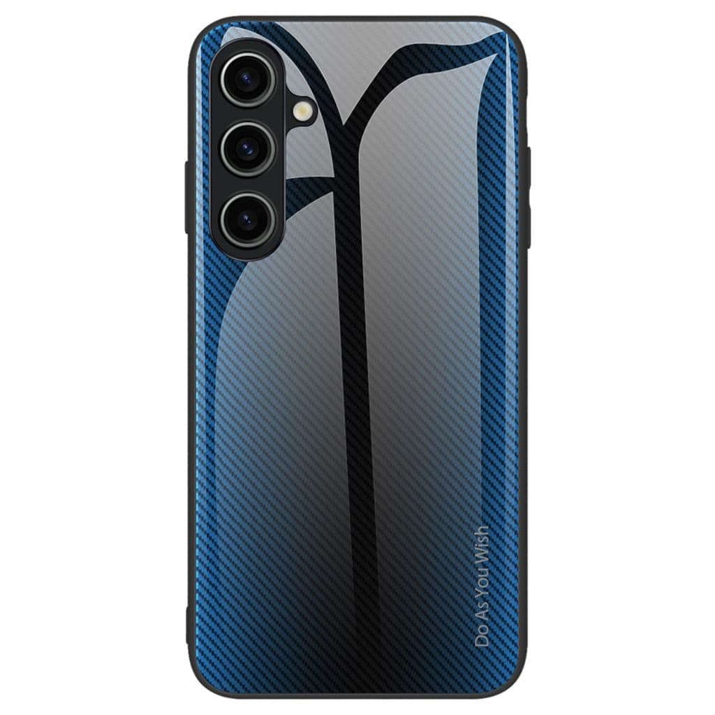 Samsung Galaxy A55 5G Fodral Härdat Glas + TPU Kolfibertextur – Babyblå