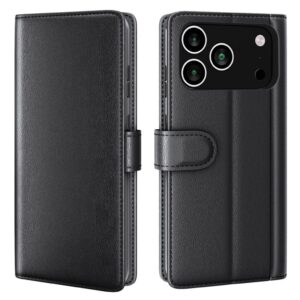 AMORUS iPhone 18/17 Pro Max Plånboksfodral äkta läder - Svart