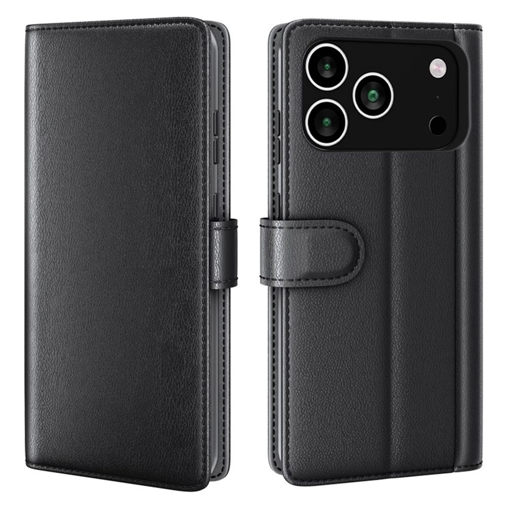 AMORUS iPhone 18/17 Pro Max Plånboksfodral äkta läder - Svart
