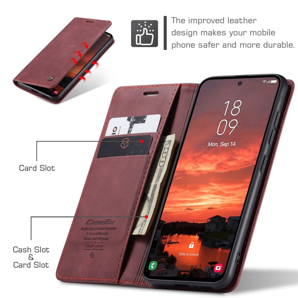 CASEME Samsung Galaxy S25 FE Plånboksfodral med Kortfack - Röd - Bild 3