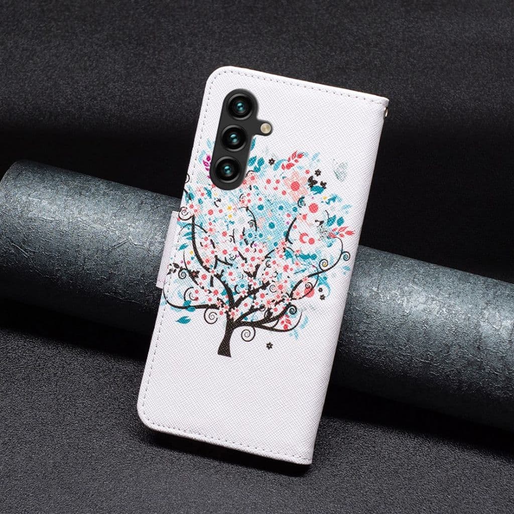 Galaxy A55 5G Flipfodral PU-läder med tryckt mönster – Flower Tree