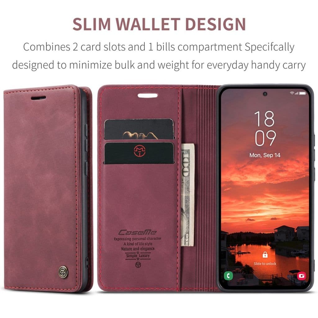 CASEME Samsung Galaxy S25 FE Plånboksfodral med Kortfack - Röd - Bild 2